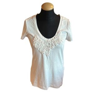 J. Crew Top Tee Cream Embroidered Short Sleeve Size S Cotton